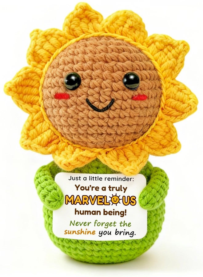 Krinisou Thinking of You Sunflower Gift for Women - Crochet Sun Flower “You’re Marvelous”, Positive Affirmation Desk Decor, Uplifting Cheer Up & Encouragement Gift for Best Friend or Coworker - Image 1